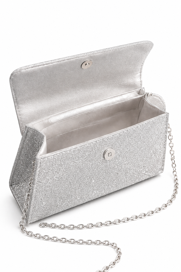 Women's Sparkling Sequin Evening Clutch Bag Detachable Chain Wedding Party-Silver