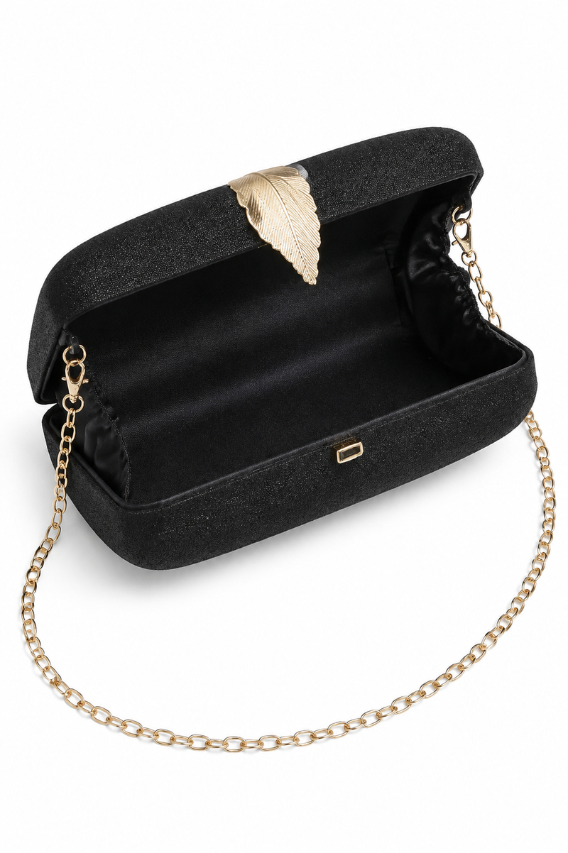 Women's Small Evening Clutch Bag Formal Crossbody Handbag with Detachable Chain- Black