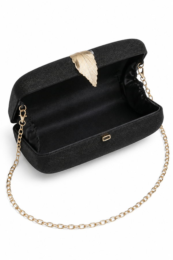 Women's Small Evening Clutch Bag Formal Crossbody Handbag with Detachable Chain- Black