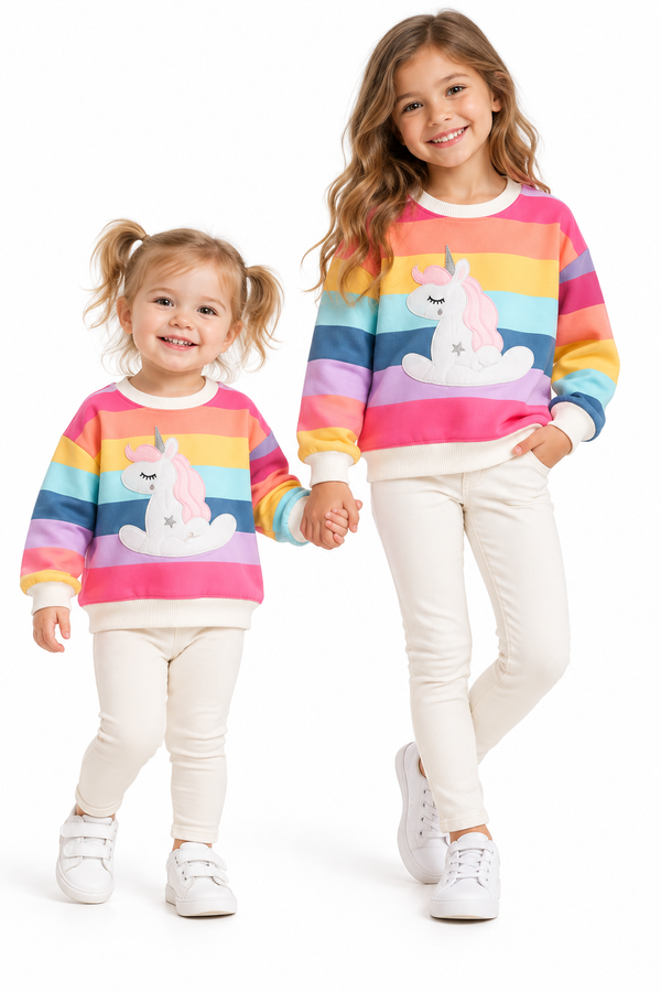 Girls’ Cotton Unicorn Sweatshirt – Long Sleeve Crewneck Jumper, Ages 1–4 Years