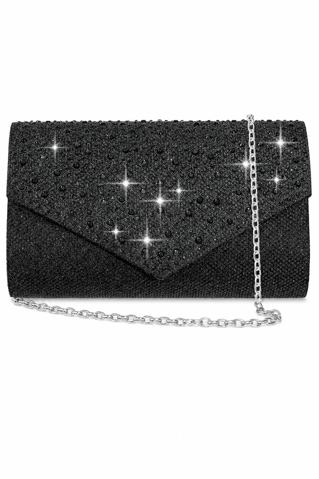 Women's Sequin Evening Clutch Bag Envelope Purse with Detachable Chain