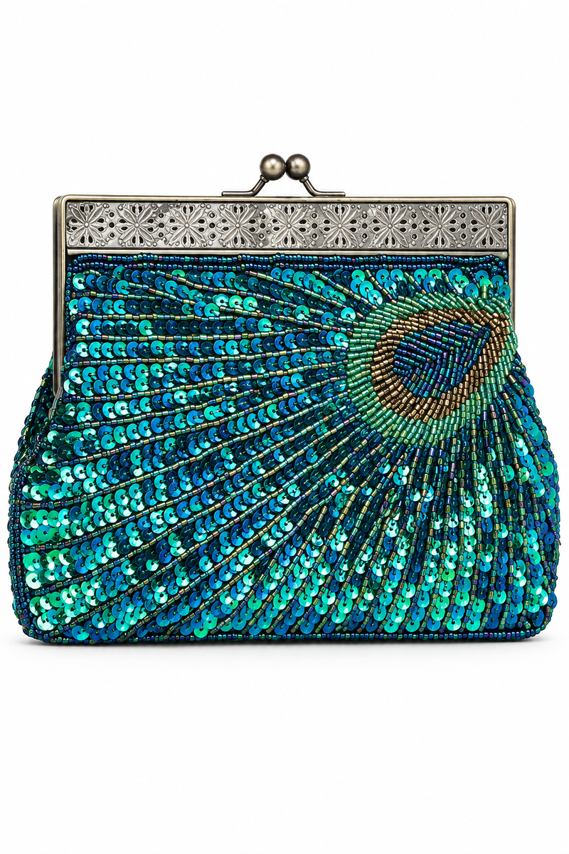 Stylo Empire Peacock Sequin & Beaded Evening Clutch Bag