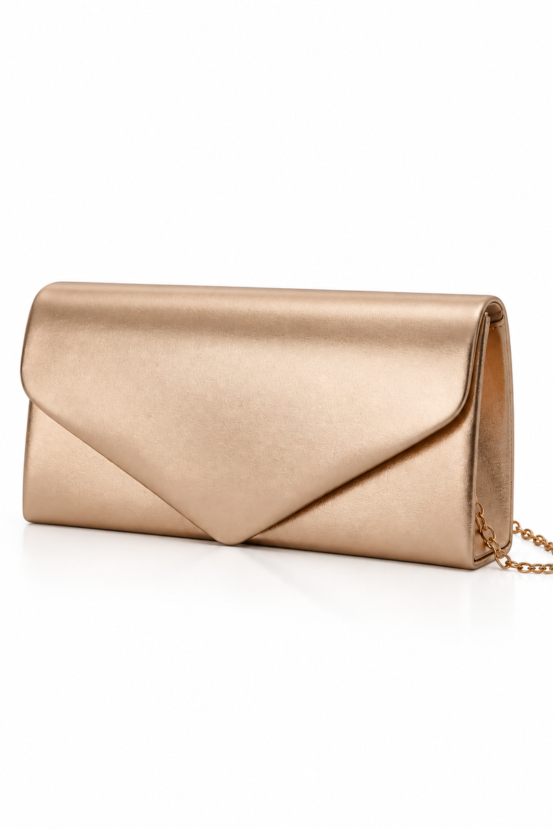 Stylo Empire Champagne Gold Envelope Clutch Bag with Chain Strap