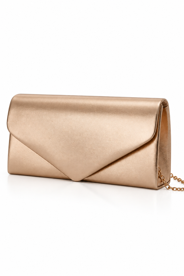 Stylo Empire Champagne Gold Envelope Clutch Bag with Chain Strap