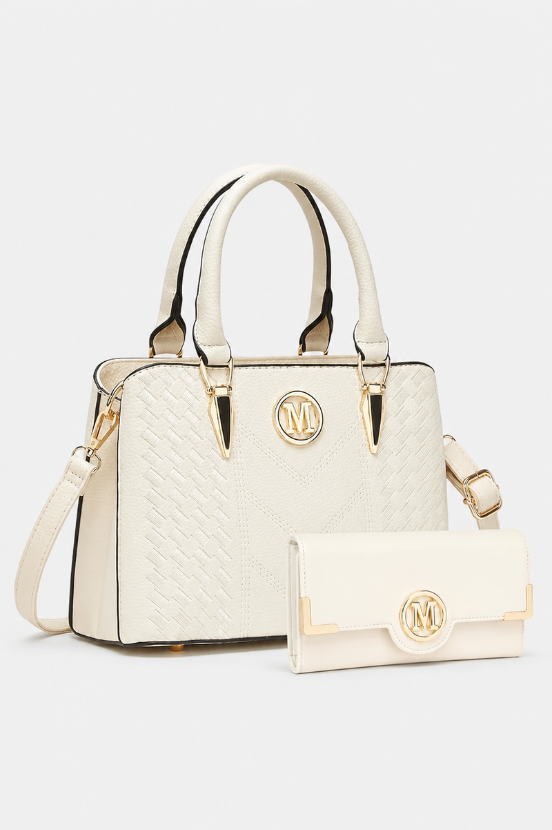 Women's Woven Chevron Top Handle Shoulder Bag PU Leather Handbag