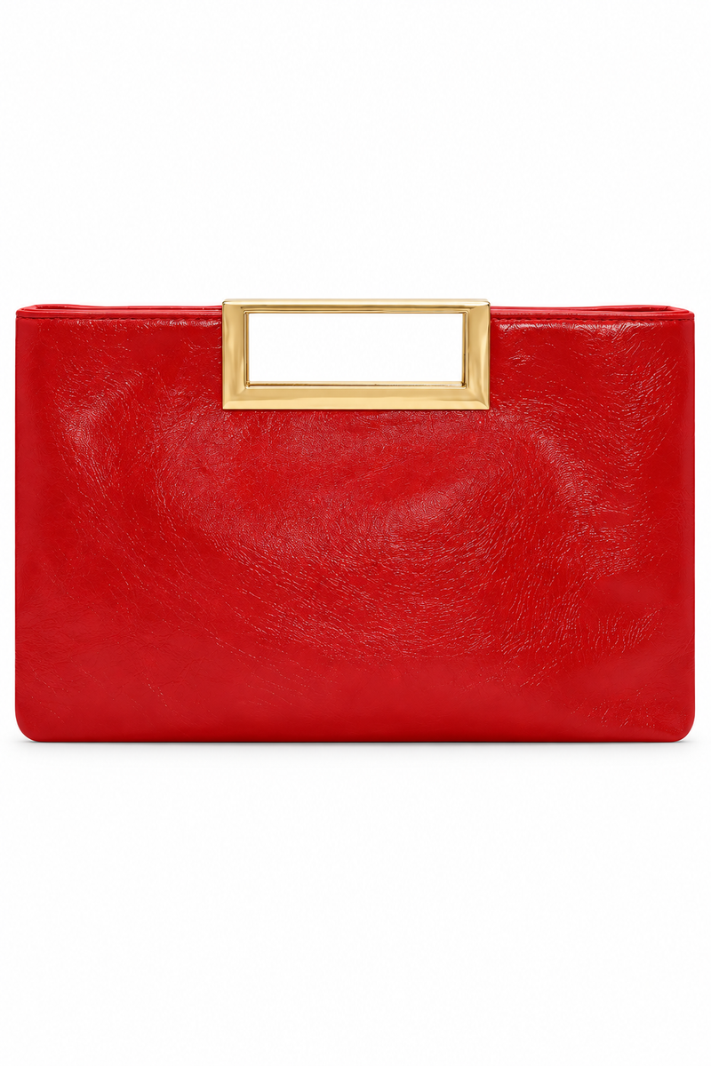 Stylo Empire Red Evening Clutch Bag with Gold-Tone Handle & Detachable Strap