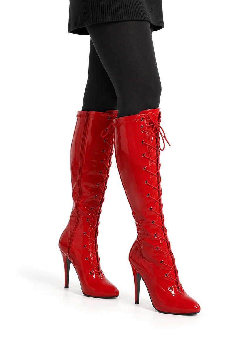 Women’s Knee High Stiletto heel Lace Up and Side Zipper Boots G-13719