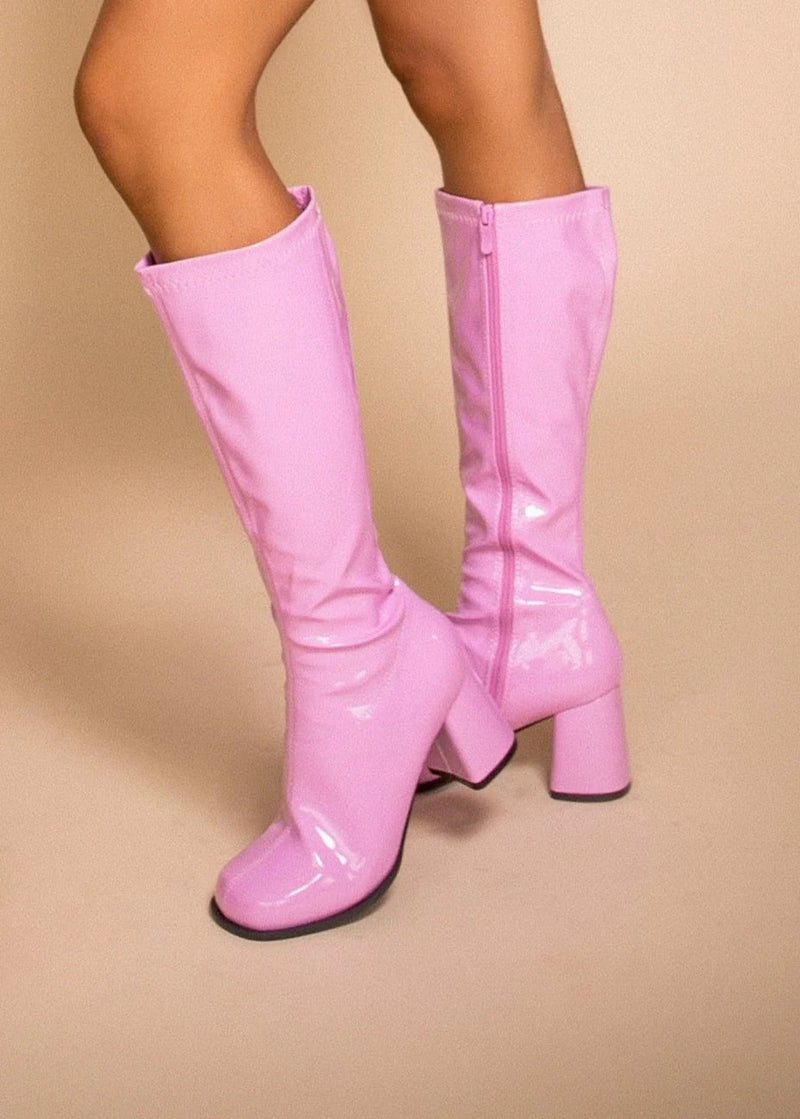 Ladies Womens Fancy Dress Party GO GO Boots 1960s & 1970s Baby Pink GoGo boots