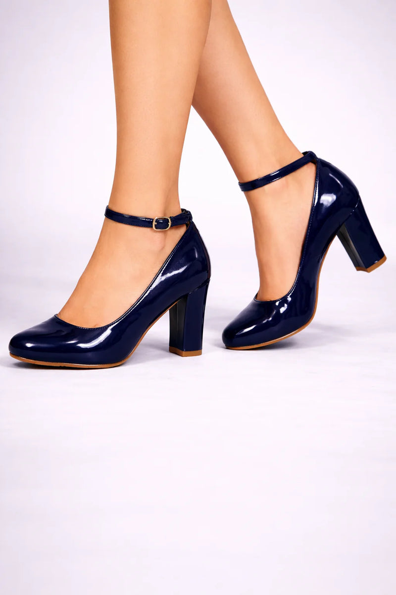 Navy Patent Ankle Strap Heel 1829