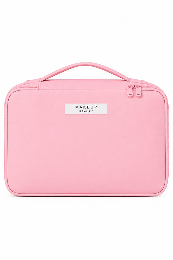 Large Travel Makeup Bag with Brush Holder & Detachable Pouch