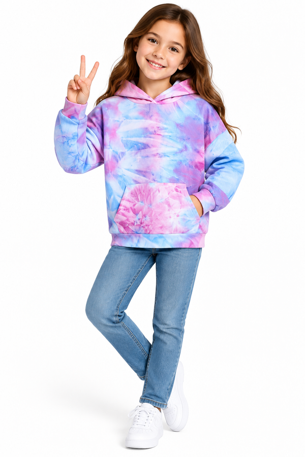 Girls Tie Dye Hoodie Sweatshirt – Kids Long Sleeve Pullover Jumper Autumn Winter Casual Top
