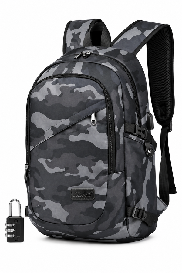 Kono Laptop Backpack 15.6 Inch | Anti Theft Black Rucksack with USB Charging Port